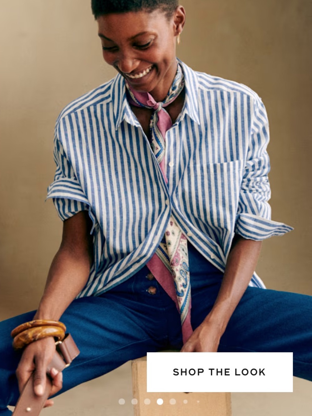 Sezane Blue & White Striped Button-Down Shirt